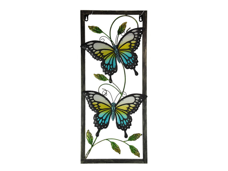 TWIN BUTTERFLY GLASS METAL WALL ART -71X31CM