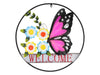 ROUND BUTTERFLY AND FLOWER WELCOME WALL ART - 51CM