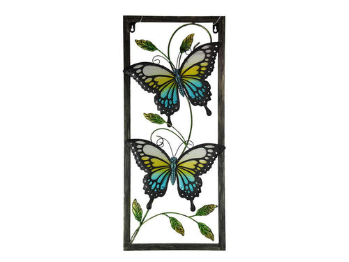 TWIN BUTTERFLY GLASS METAL WALL ART -71X31CM