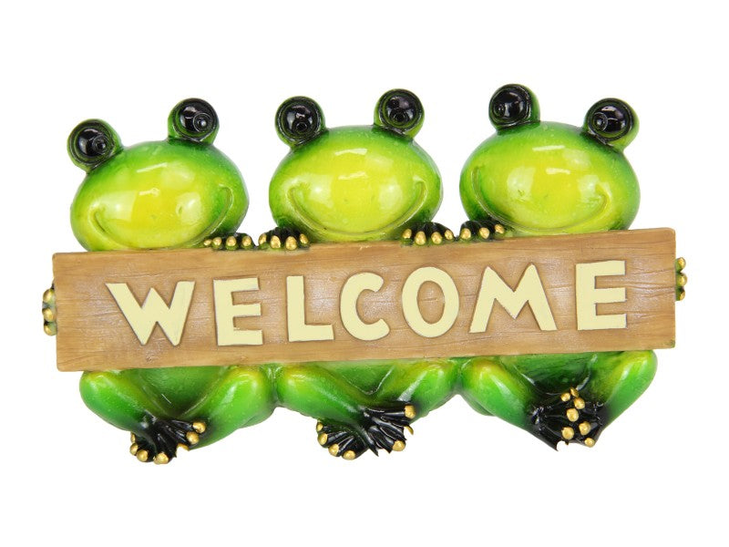 TRIPLE MARBLE FROGS HOLDING WELCOME - 17cm