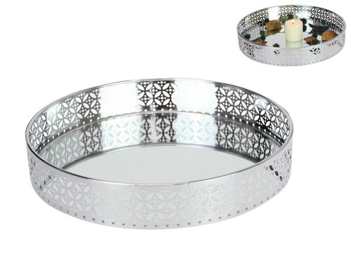 ROUND MIRRORED VINTAGE TRAY - 30CM