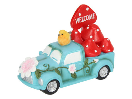 BLUE TRUCK WITH MUSHROOM - 13CM L X 9CM H