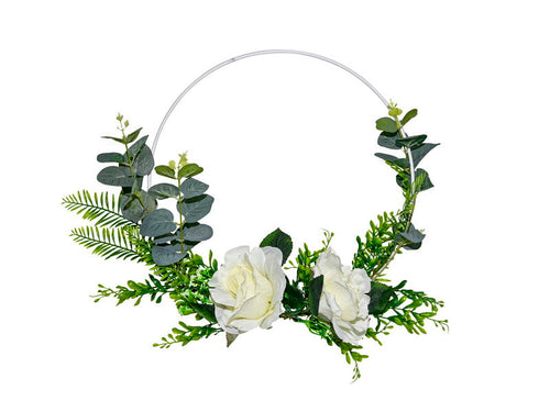 WHITE HANGING FLORAL RING - 31CM