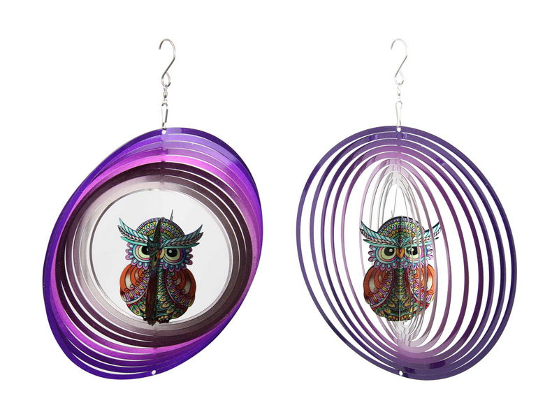 3D MANDALA OWL METALIC SPINNER - 25CM